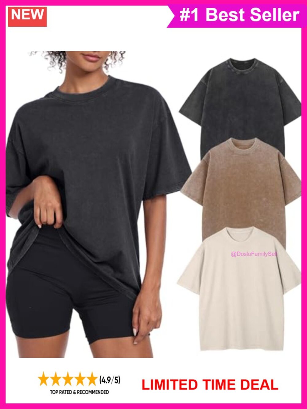 Oversized Acid Wash Cotton Tee Baggy Boyfriend Crewneck Short Sleeve